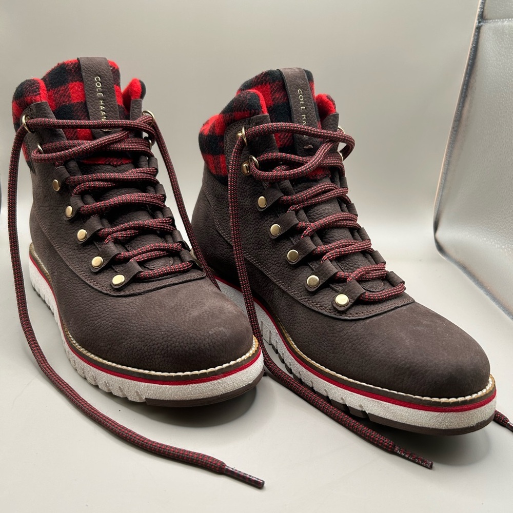 Cole Haan Women’s Dark Brown and Red Plaid Boots